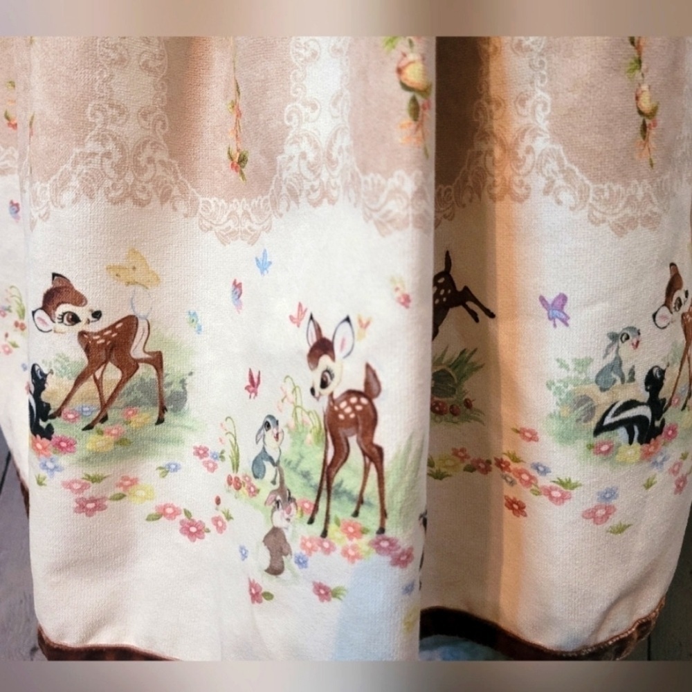 Secret Honey x Disney Honey Bunch Bambi Cream and Brown Floral Midi Dress - Sz 2 - Picture 11 of 12